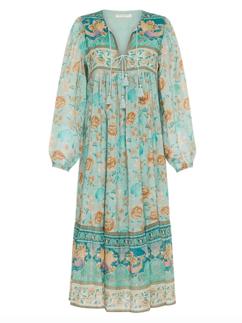 Spell & the Gypsy Collective Seashell Boho Dress in Seafoam mermaid print cotton
